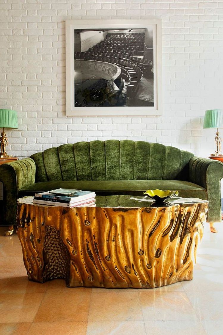 Green modern sofa coupled with a gold center table home inspiration ideas