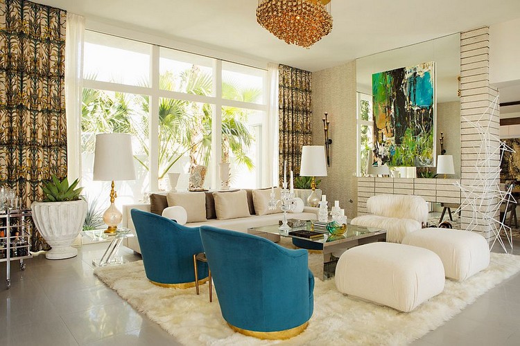 Vibrant contemporary living room with mirrored coffee table home inspiration ideas