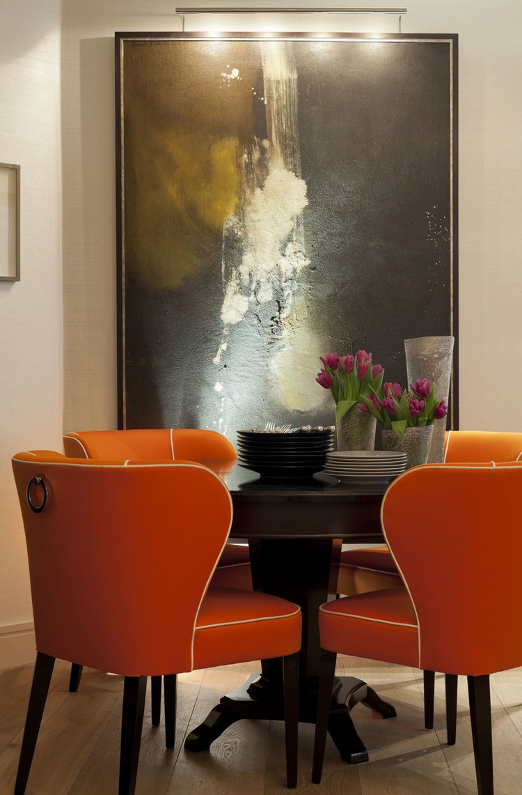 DIning room decor with orange dining chairs home inspiration ideas