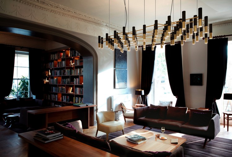 Contemporary living room ideas with brass suspension lamps home inspiration ideas