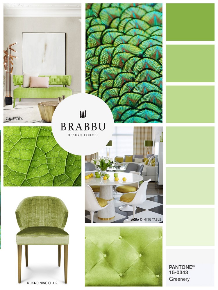 Interior design Moodboard with Greenery Pantone color home inspiration ideas