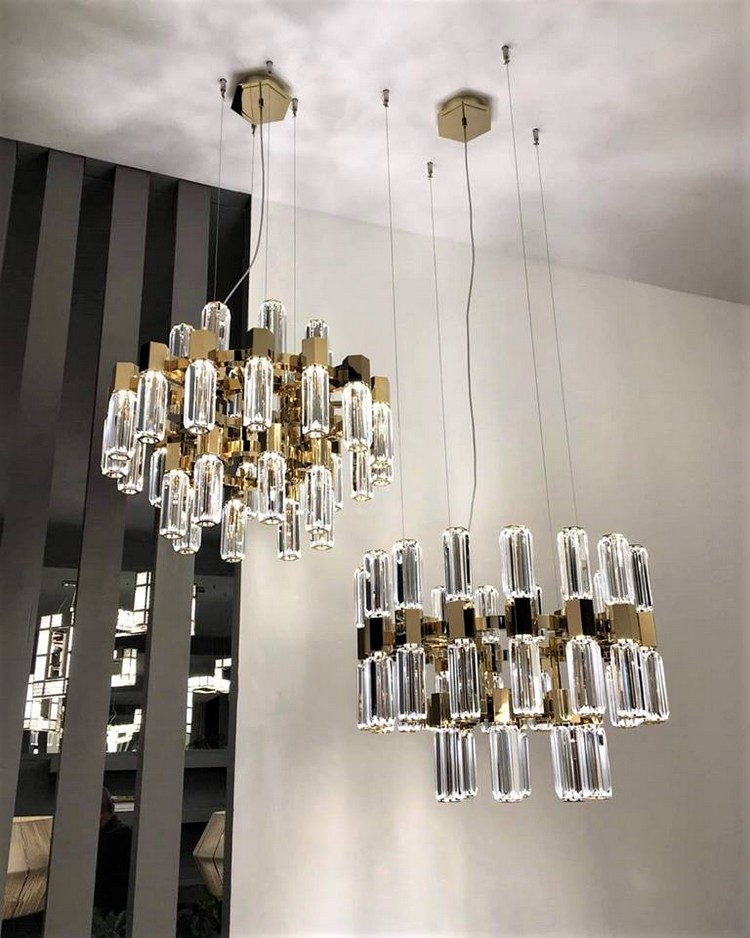 Golden modern pendant light with glass details by Patrizia Garganti at iSaloni 20019 home inspiration ideas
